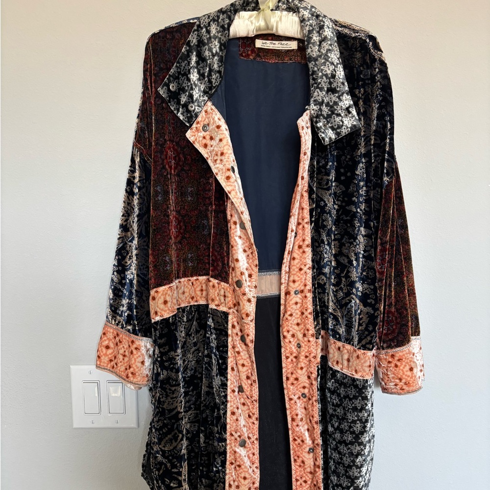 Free people with the free velvet-like patchwork, jacket cardigan